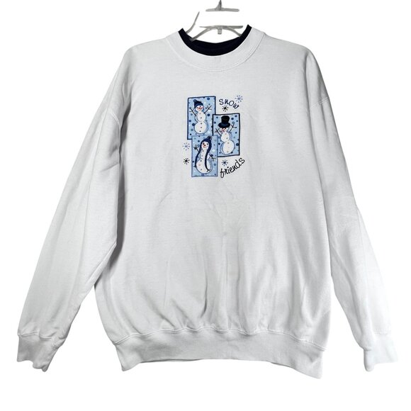 Vtg MC Sportswear Snow Friends Embroidered Sweatshirt L White Blue Grannycore - Picture 1 of 10